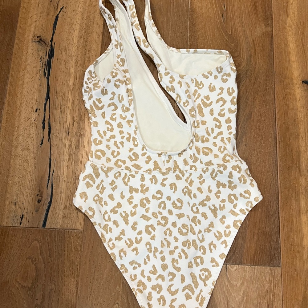 Solid & Striped Asymmetrical White And Tan One-Pi… - image 2